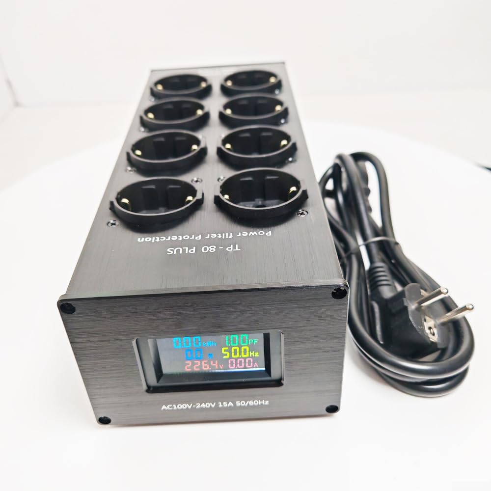 TP80 Netzfilter für HiFi 3000W Entstörfilter Steckdosenleiste mit Überspannungsschutz für Heimkino Audio Video System Aluminium 305mm(Black)