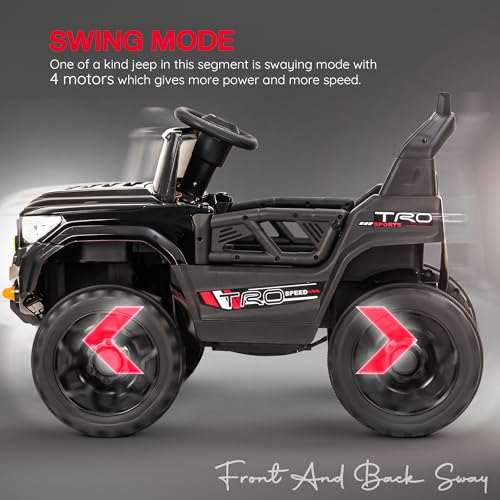 Image of Baybee Maverick Battery Operated Jeep for Kids with RGB Windshield Light, Bluetooth, USB & Music | Baby Big Ride on Battery Car | Electric Jeep Car for Kids to Drive for 2 to 6 Years Boys Girl (Black)