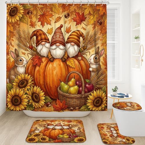 Ensemble rideau de douche orange rustique lavable et tapis de bain - 3