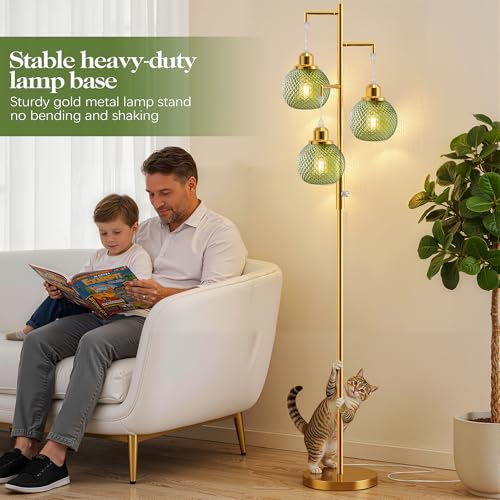 Image of Modern Glass Floor Lamps for Living Room, 3 Lights Standing Lamp, Green
