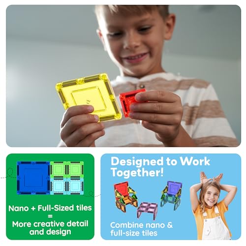 Image of PicassoTiles Magnetic Tiles 30pc Nano Building Construction Set Compact Mini Travel Magnet Tile Playset with Tin Storage Case STEM Educational Learning School Brain Toy Blocks Boys Girls Ages 3+ PN09