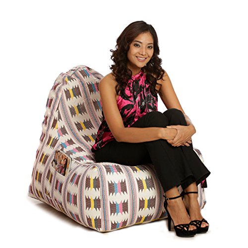 Image of Style Homez Hackey Cotton Canvas Ikat Printed Bean Bag XXL Size Filled with Beans Fillers