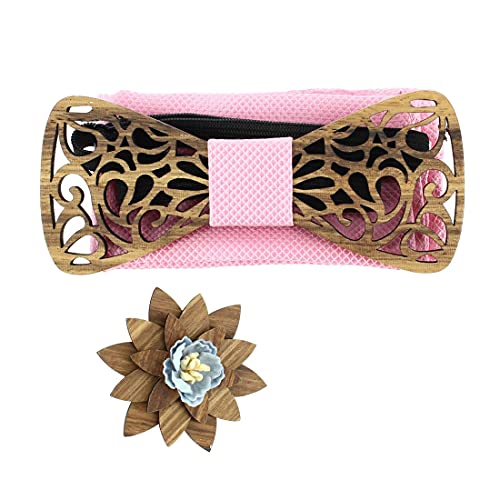 Tony & Paul. Coffret nœud papillon. Volute, BOIS. Rose Crocus - Paisley -
