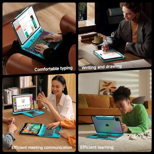 Image of Clear Keyboard Case for iPad Air 11 Inch (M4 /M3 /M2, 2026 /2025 /2024) / iPad Air 5th /4th Generation 10.9 inch / iPad Pro 11 inch 1st /2nd /3rd /4th, Trackpad, Pencil Holder, 7-Color Backlit, Rotatable,Blue