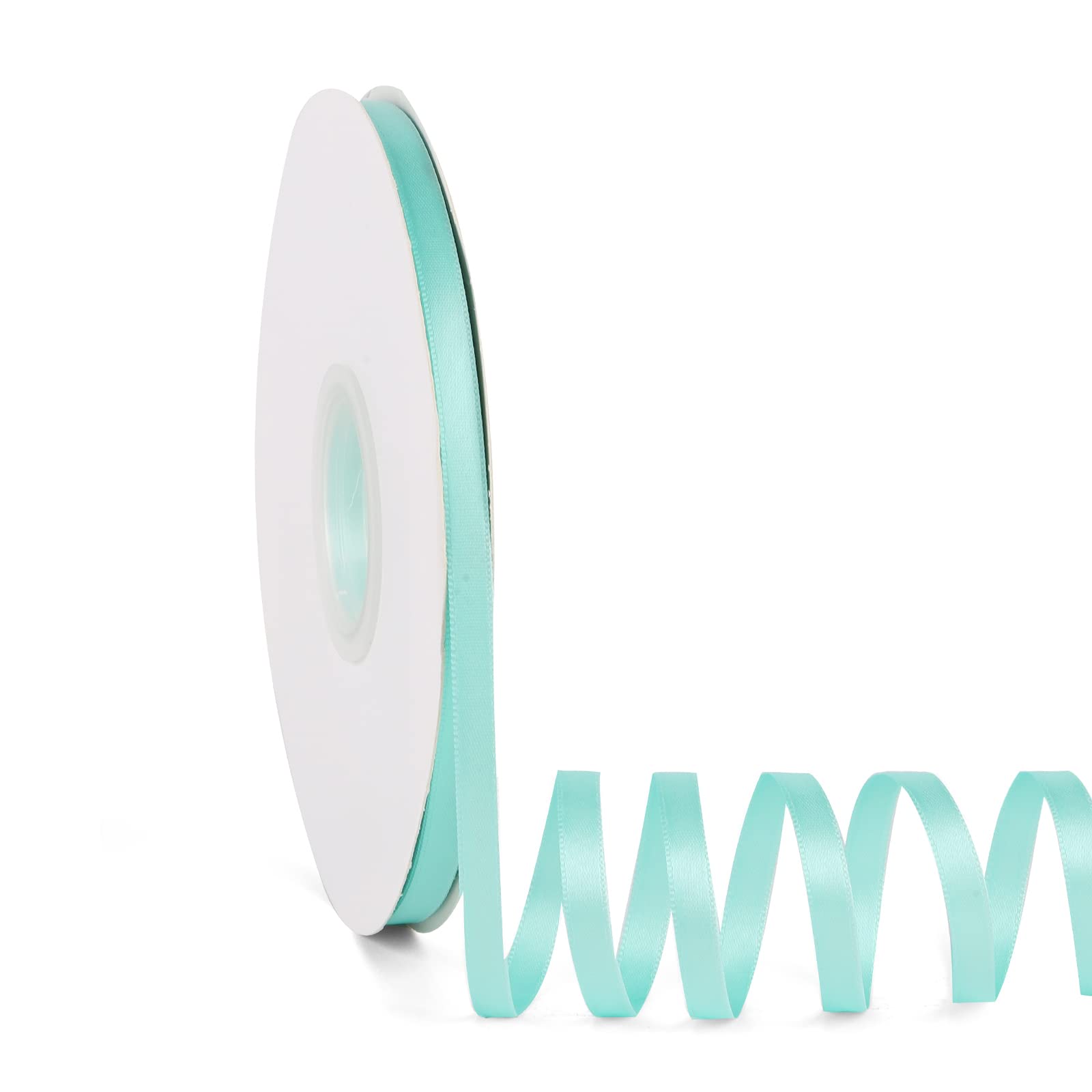 Double Faced Solid Color Aqua Satin Ribbon 1/4" X 50 Yards Continuous, High Density Polyester Ribbon for Gifts Wrapping, Wedding, Party, Crafts, Hair