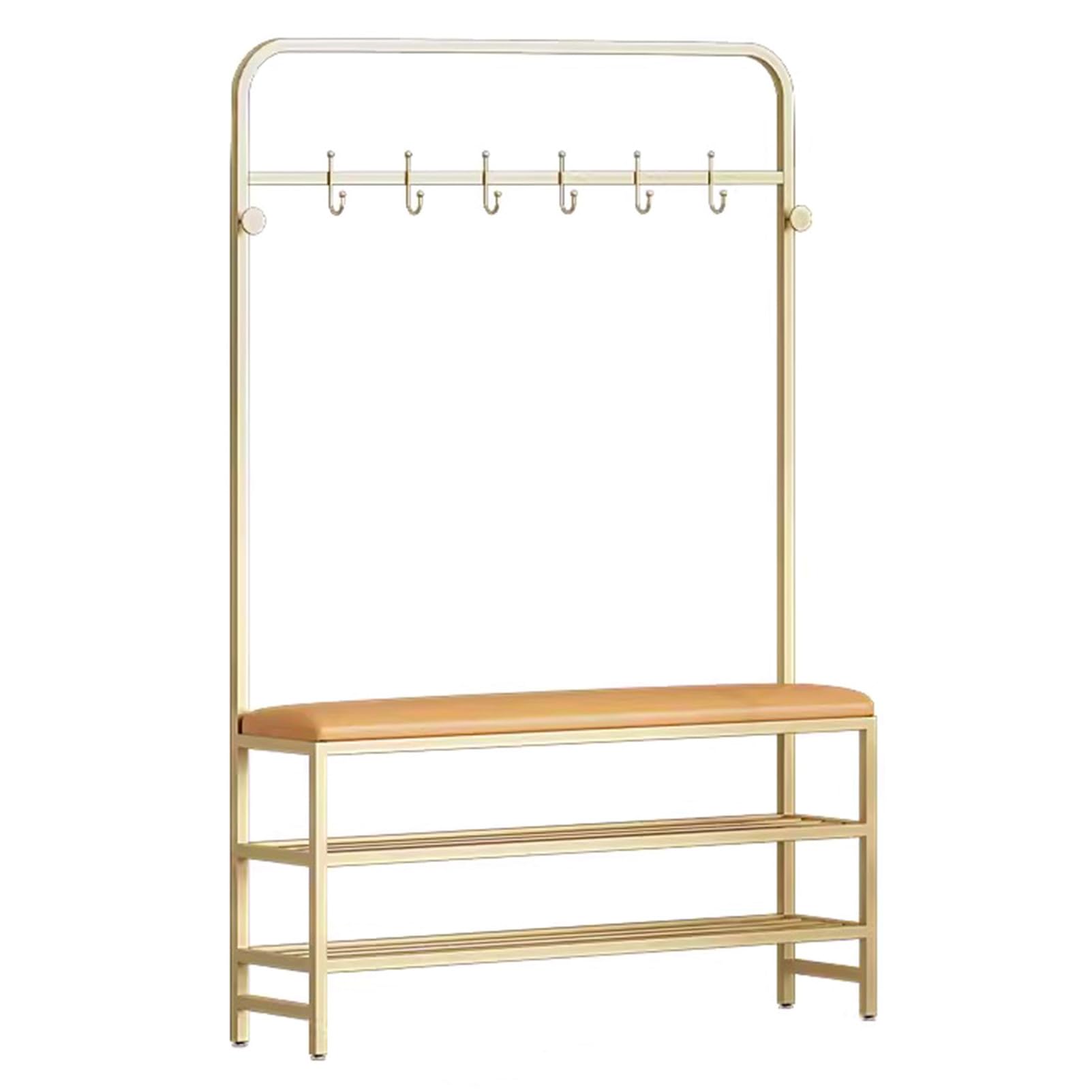 LWJSOCP Freestanding Hall Tree with Storage Bench & Coat Rack Stylish Shoe with PU Leather Seat Metal Frame Hooks for Entryway and Mudroom Storage Solutions
