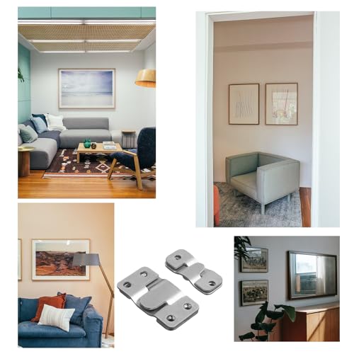 Image of 4 Pairs Interlocking Flush Mount Bracket Picture Hanging Hook，Stainless Steel Picture Bracket, Z Clip Photo Wall Mount Connector for Furniture Photo Hardware Mirrors