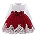 FYMNSI Baby Mädchen Kleid Kinder Blumenmädchen Hochzeit Brautjungfer Geburtstag Partykleider Langarm Taufkleid Spitzenkleid Bowknot Tütü Prinzessin Festkleid Weihnachtskleid Weinrot 6-12 Monate