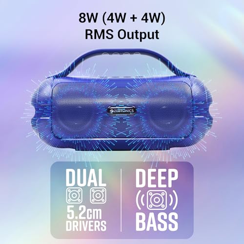 Image of ZEBRONICS Sound Feast 40 Portable Bluetooth Multimedia Speaker, 8 Watts, Dual 5.2cm Drivers, Passive Radiator, Upto 10 Hours Playback, BTv5.3 | USB | mSD |TWS, Call Function, Deep Bass (Blue)