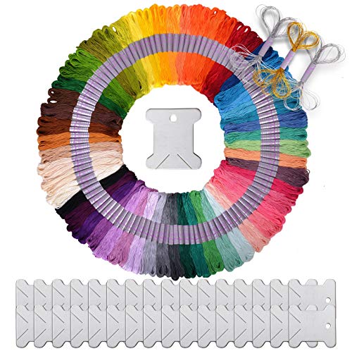 Premium 145 Piece Embroidery Floss and Cross Stitch Kit  Friendship Bracelet Thread Making Kit Including Deluxe Gold and Silver Strings, Bobbins, DMC Color Card  Ideal Gift for Girls