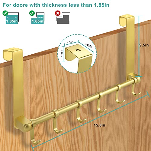 MGahyi Over The Door Hooks Hanger, Moving 6-Hooks,Over Door Towel Rack,Door Coat Hanger, Upgraded Long Arms for Bathroom Accessories (Gold) - Image 3