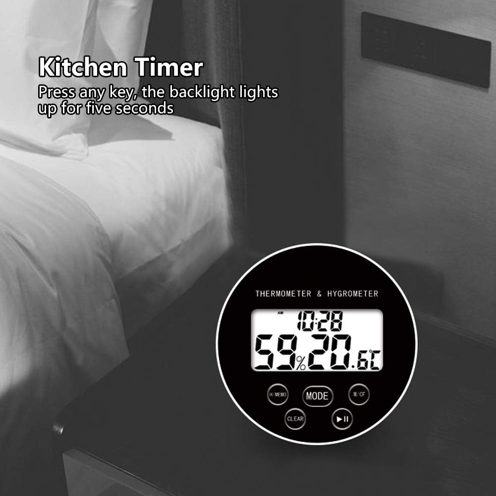 Digital Kitchen Timer, Multifunctional Kitchen Digital Timer Thermometer Hygrometer Black for Household Use, Easy for Cooking