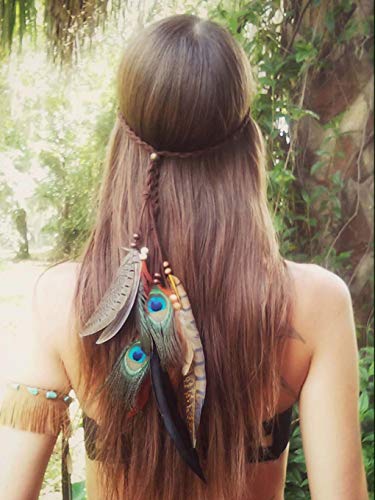 LittleB Bohemia Headband Gypsy Headdress Indian Peacock Feather Headpiece for Women and Girls.
