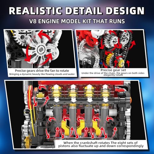 Image of WINGIFT V8 Engine Building Set, V8 Engine Model kit That Run,Build Your Own Mini V8 Model Engine Kit with Motor,Home or Office Decor,STEM Physical Science Experiment Toy for Kids 8+ and Adults(538PCS)
