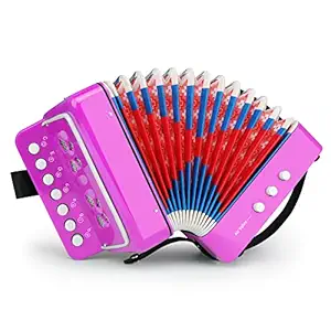Button Accordion 10 Keys Control Accordion include 3 Air Valve Easy to Play Lightweight Environmentally-friendly Kid Instrument for Early Childhood Developmet Fit for 3 years and over (Rose Red)