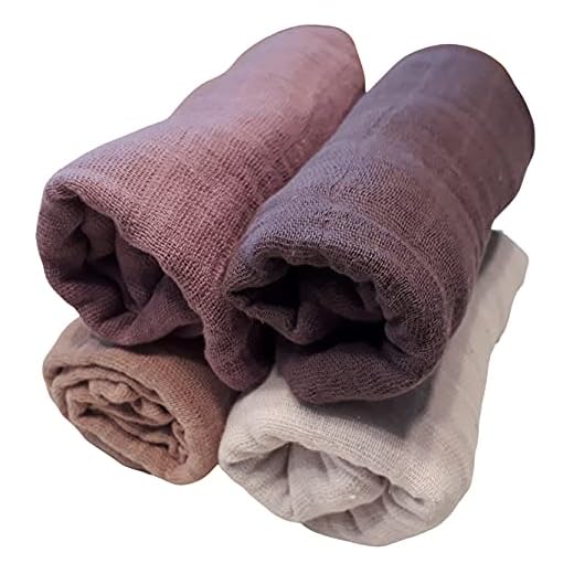 Pippi Mulltücher 4er Pack Mulltücher Spucktücher Biobaumwolle ★ ORGANIC ★ (zartrosa/viola)