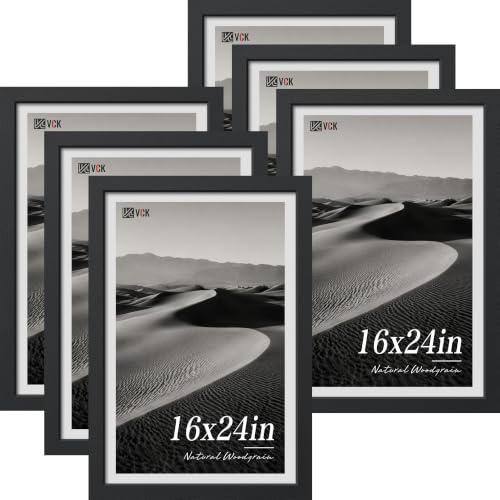 Image of VCK 16x24 Poster Frames Black - 6 Pack, Wide Border Wood Picture Frame, Multi-Directional Display Family Photos, Office Prints, Studio /Gallery, Wall Hanging