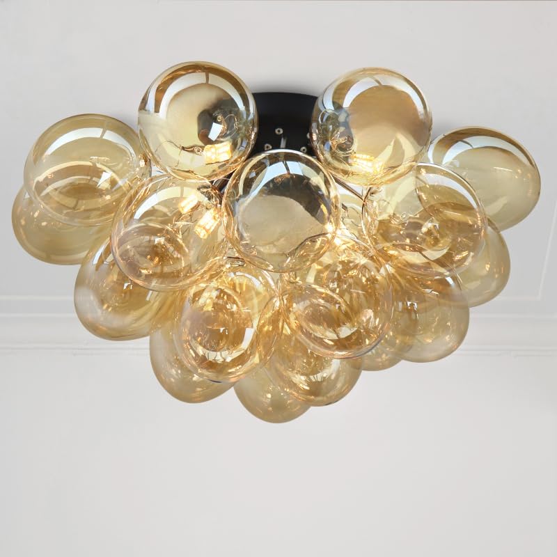 Olucia Cyril Amber Design Ceiling Lamp installed on a white ceiling