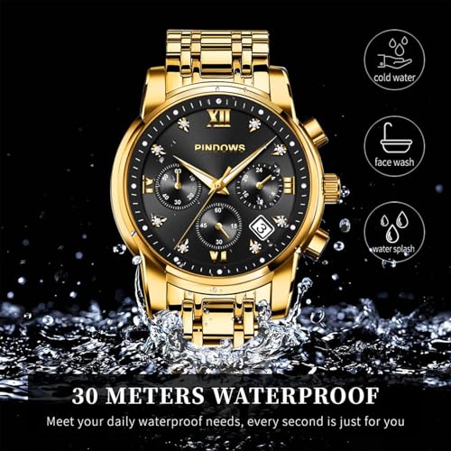 Image of PINDOWS Watch for Men Big Dial Analog Digital Black Silicone Sport Multifunction Luminous LED Dial Waterproof Watches Fashion Wristwatches