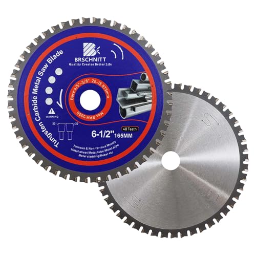 7-1/4" Metal Cutting Circular Saw Blade - BRSCHNITT 2pcs Tungsten Carbide Tipped TCT Saw Blades for Steel, Stainless Steel, Nickel, Titanium, Ferrous Metals, Steel Pipe（48T Arbor:5/8"）