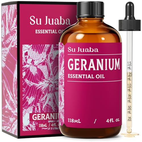 SU JUABA Geranium Essential Oil 4 Oz, 100% Pure & Natural Aromatherapy Oil for Diffuser, Skin Care, Hair & Massage - 118ML