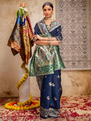 Image of SIRIL Women's Paithani jacquard Silk Saree |Chandrakor Paithani jacquard Saree With Unstitched Blouse Piece