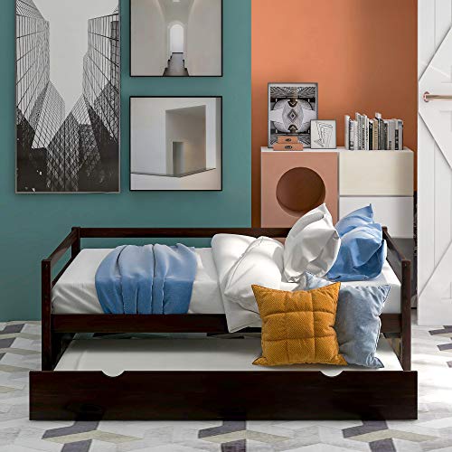 image for Merax Twin Daybed with Trundle, Solid Wood Captains Bed Twin Size Sofa