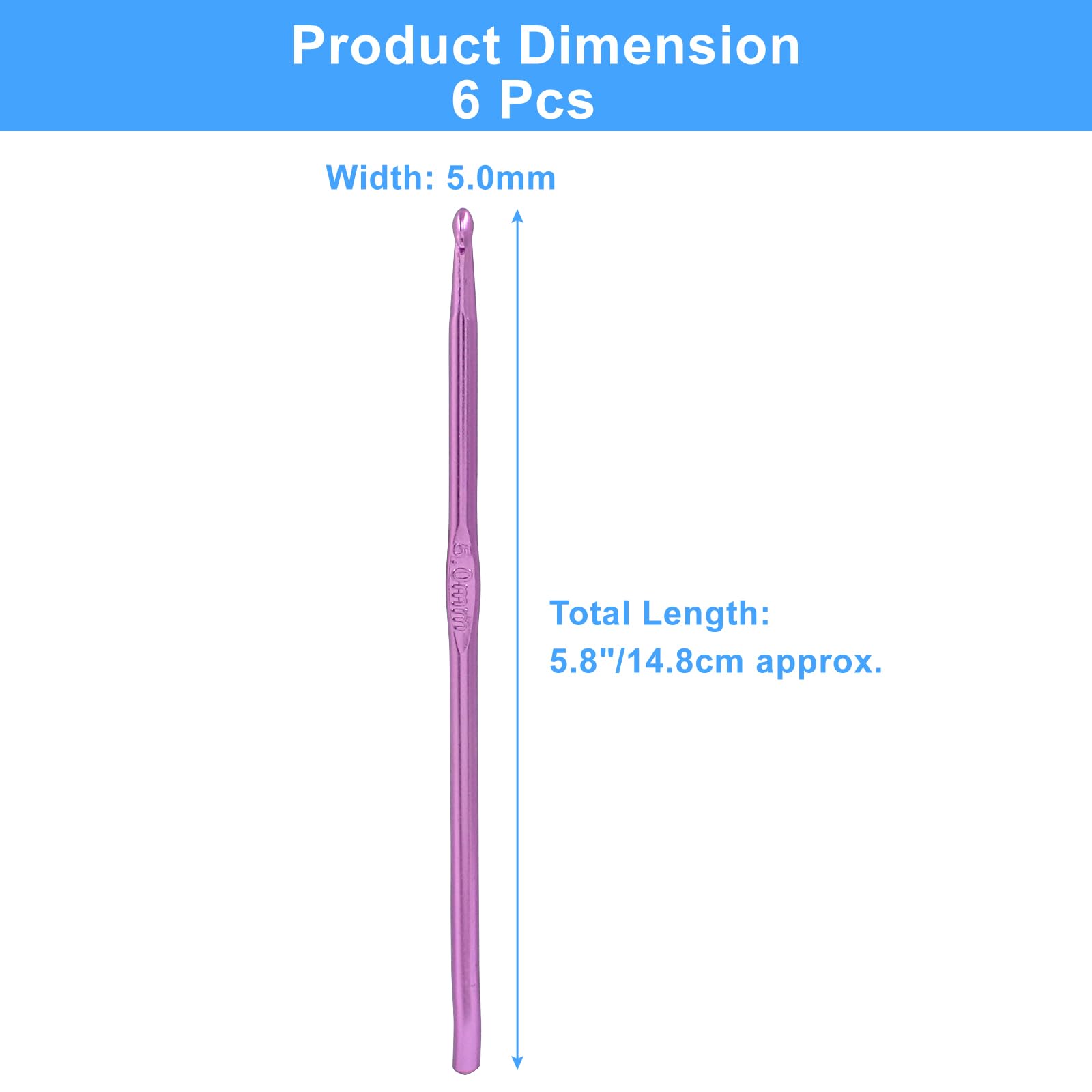 suiwotin 6pcs 5mm Crochet Hook, US Size H (Size 8) Crochet Hook Set, Aluminum Knitting Needles for Yarn DIY Crafts Projects