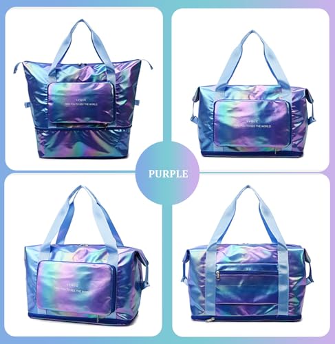 Foldable Travel Duffle Bag with Expandable Luggage Sleeve Wet Pocket Shoe Compartment Overnight Bag Weekender Tote2