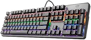 Trust Gaming GXT 865 Asta RGB Mechanical Gaming Keyboard, Red Switches (Linear and Silent), Rainbow Backlit Keys, Metal Top Plate, UK Layout, Black