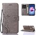 Produktbild SMTR Huawei P Smart Wallet Tasche Hülle - Retro Blumen Muster Design - [Ultra Slim][Card Slot][Handyhülle] Flip Wallet Case Etui für Huawei P Smart,(grau)