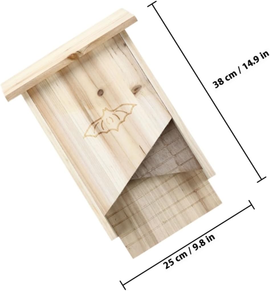 Wooden Outdoor Bat Box Bat Shelter for Courtyard Backyard Pet House Single Chamber Weather-Resistant Habitat for Controled and Wildlife Protection