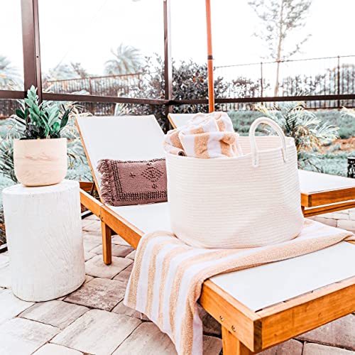 Image of OrganiHaus Toy Storage Basket for Kids, Large Cotton Rope Organizer Bin for Nursery, Toy Box, Blanket Holder, Baby Hamper for Living Room, Soft & Washable (Full Off-White Wide) | Full Off-White - Round Cotton Rope Basket, 20x13 inch