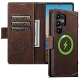 JCGOOD Samsung Galaxy S25 Ultra ケース カバー 手帳型 MagSafe対応 本革レザー カード収納 財布型 マグネット式 スタンド機能 薄型 軽量 耐衝撃 防塵 全面保護 スマホケース ブラウン 6.9インチ対応