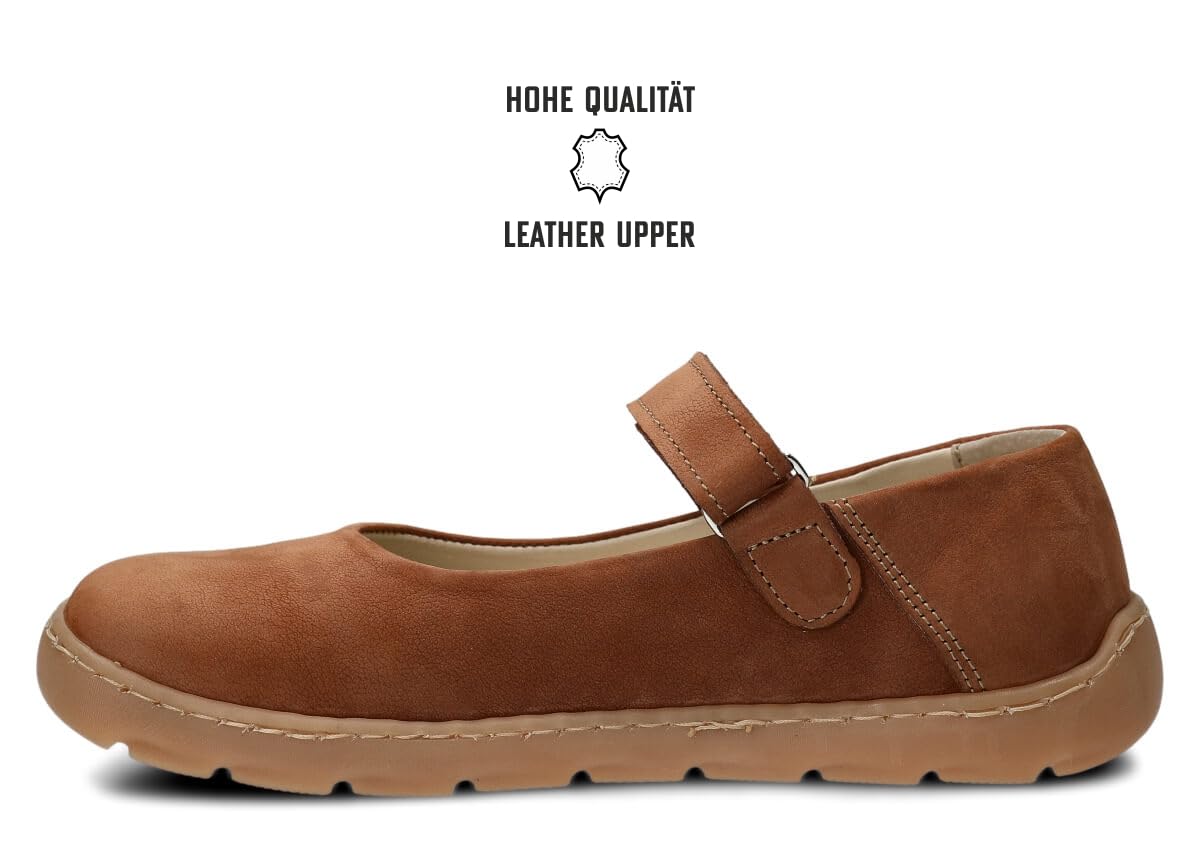 nagaba 632 – Orthopädische Weite Damen-Ballerinas - Barefoot Inspiriert für Frauen - Extrabreiter Zehenraum – Lederschuhe mit Leder-Einlegesohle, Breite Füße, Flache Schuhe, Klettverschluss