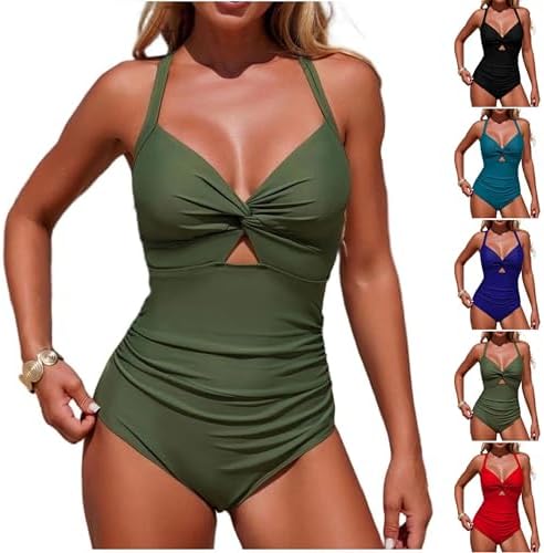 One Piece Swimsuit Women Sexy Tummy Control V Neck Bathing Suit Padded Backless Cutout Swim Suit for Beach Pool Party
