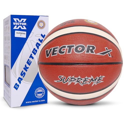 Image of Vector X Supreme 14 Pannels 28.5 inch Basketball Fedration of India Official Match Ball| Rubberised Bladder|6 No. Professional Basket Ball for Women (Size 6) Brown