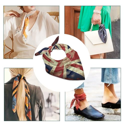 25" Square Head Scarf Vintage Union Jack British Flag Lightweight Silk Scarf for Women Boho Neckerchief Soft Satin Bandanas Fashion Neck Scarves Silk Headwear for Bag Hair Scarves Gift4