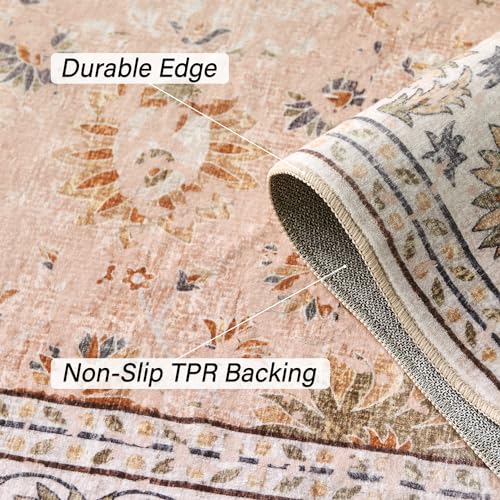 Xfrog Machine Washable Rug Vintage Area Rug for Living Room Non-Slip Traditional Rug Carpet for Office Kitchen Dining Blush 120x170CM - Image 3
