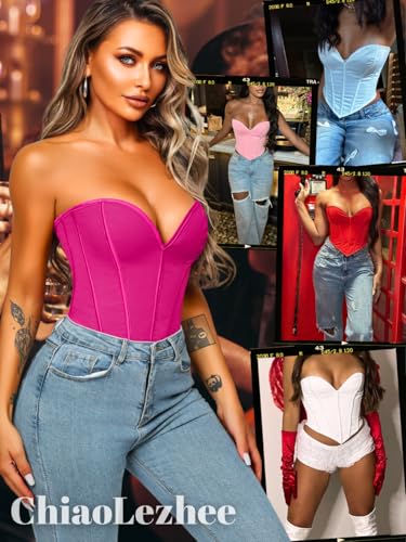 Image of ChiaoLezhee Heart Corset Top For Women, Sexy Concert Outfits Going Out, Strapless Crop Top, Overbust Bustier