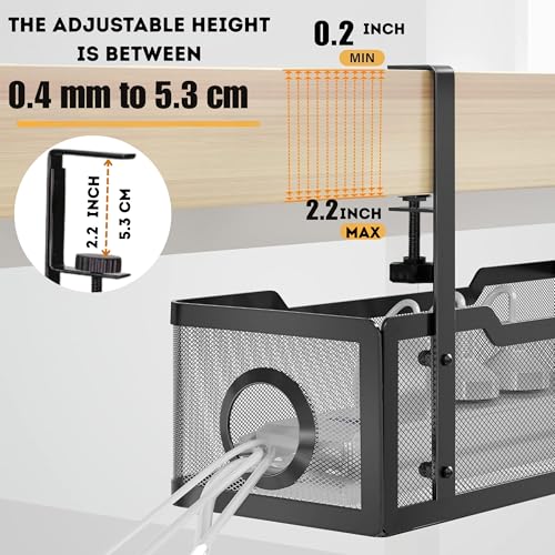Image of Joomouney Under Desk Cable Organizer Rack, Metal Under Table Cable Tray, Wire Management Holder for Power Extention, Power Cord, Network Cable Screw-Fixed Adjustable(Black)
