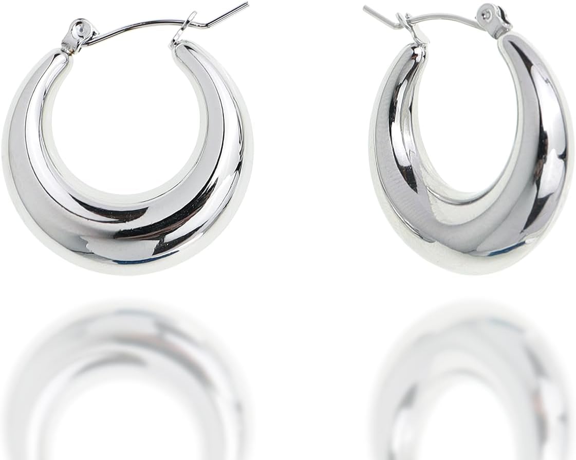 JeanBeau Gold Plated Chunky Hoop Earrings for Women, Trendy Statement Thick Hollow Lightweight Huggie Hypoallergenic Earing Jewelry Gift