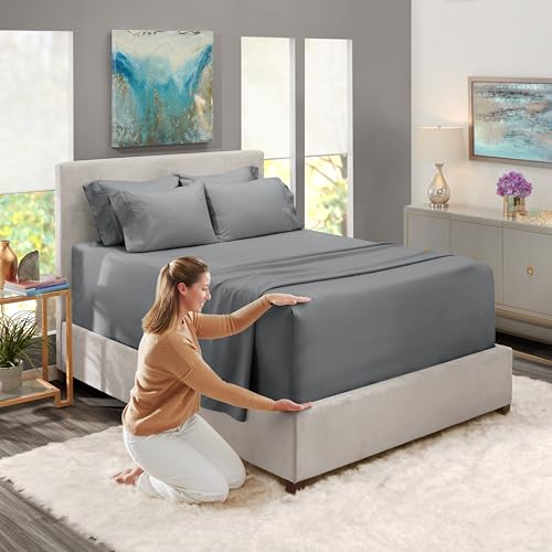 Image of Hearth & Harbor Extra Deep Pocket Sheet Sets, Luxury Soft 6 Piece Bed Sheet Set Fits Mattress 18-24 Inches - Cal King Size, Grey