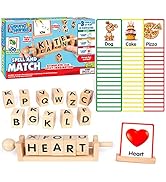Young Hands Wooden Reading Blocks - Spin, Spell & Match Words - 16 Wooden Blocks & 50 Double-Side...