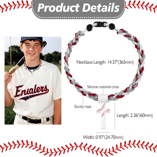 Collar de béisbol con cruz Flongo para niños cuerda trenzada triple de 33 cm 2