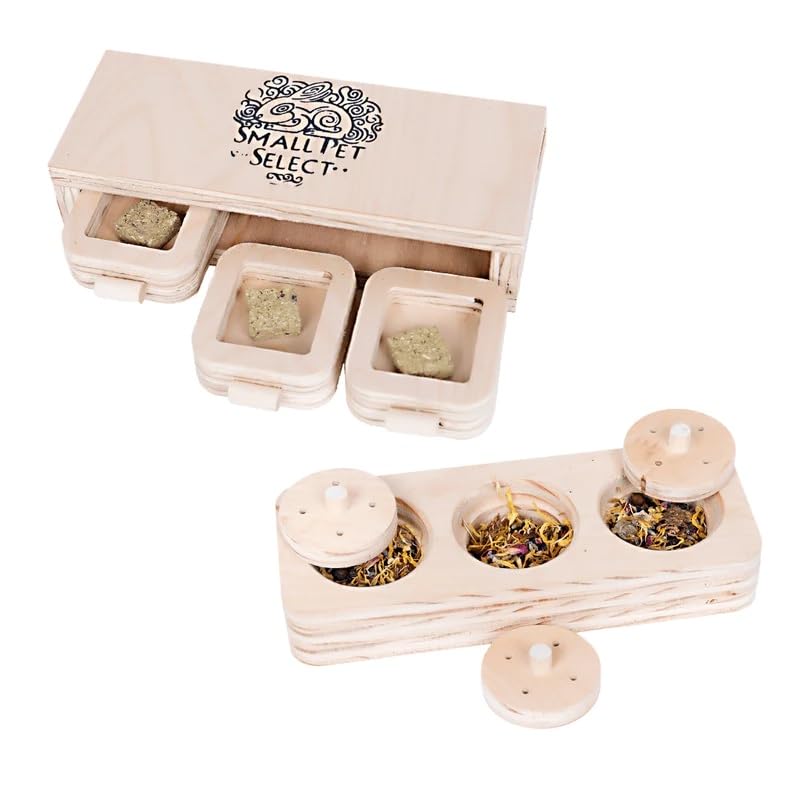SMALL PET SELECT - Wooden Lid & Drawer Puzzle Bundle for Rabbits Guinea Pigs & Small Pets, Brown, 8”x3”x2”