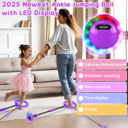 TZEKING Springring Fußkreisel,Kinder Blinkender Springring Fußkreisel,Swing Wheel mit Lichtrad,Zähler,Timer,Kalorienzähler,Faltbarer Ankle Skip Ball,Geschenke für Mädchen 6-12 Jumping Ball (Lila)