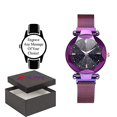Orologio con incisione personalizzata, quadrante nero e corpo viola -
