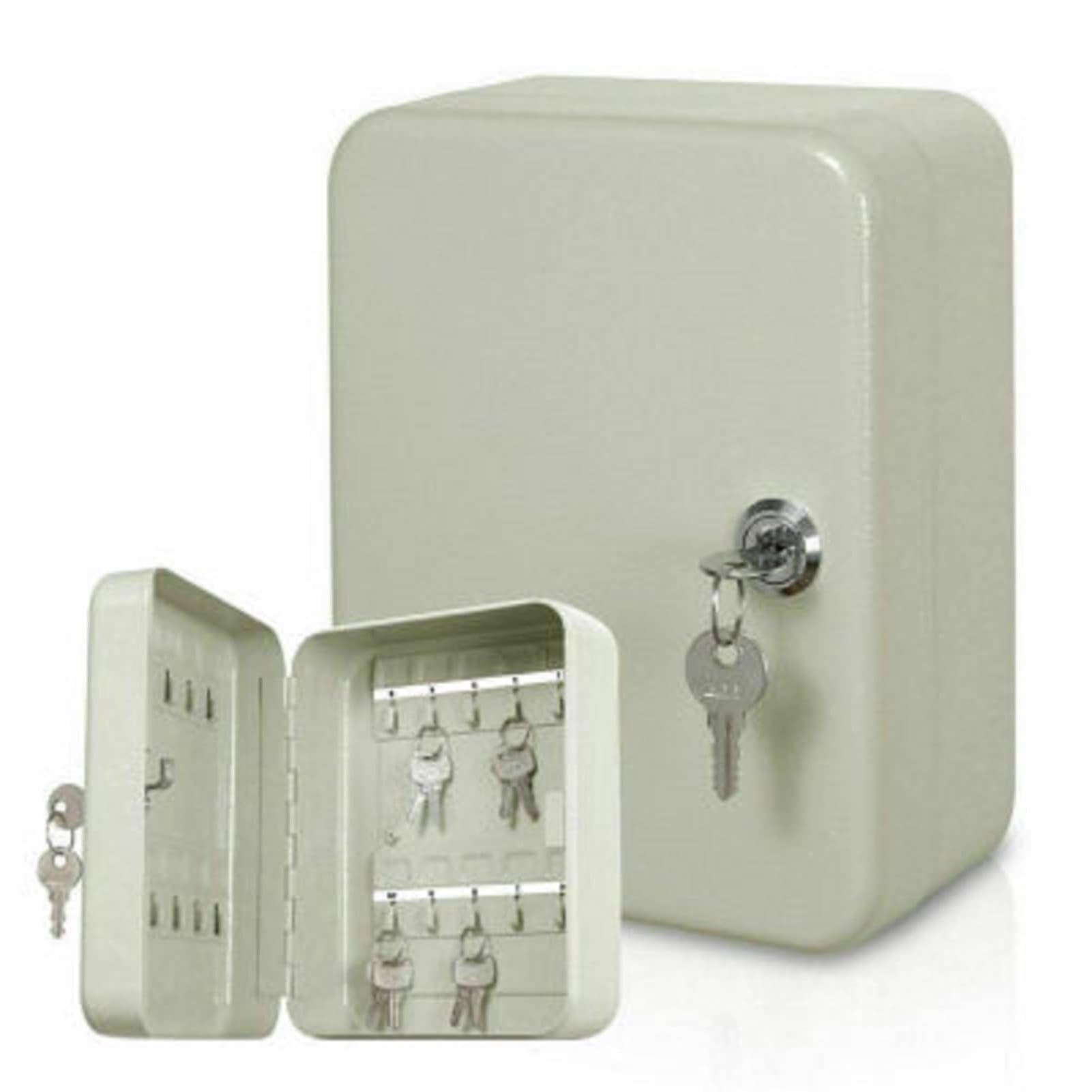 CROWNSHOP Large Combination Key Cabinet KeyBoxes Wall Mounted Safe Storage of Keys Combination Lock Solid Steel Security Storage Box Outdoor Cabinet Lockbox for Home Office (Off-White, 48-Key)
