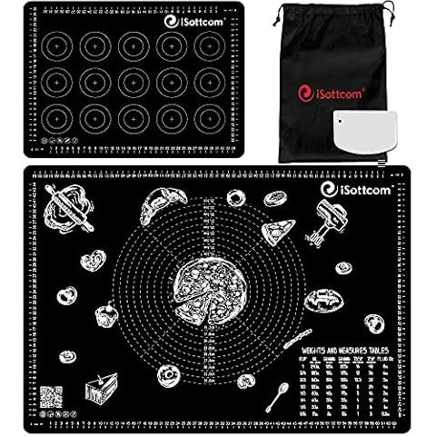 Tapete de Silicona para Hornear iSottcom - 2 Tapetes Grandes, 1 Bolsa de Almacenaje, 1 Raspador de Masa Cover